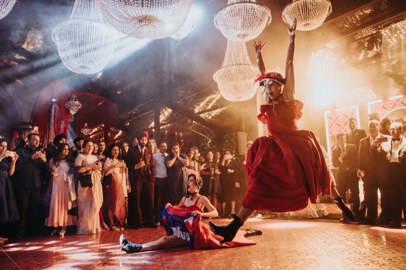 Two Can-can dancers during a wedding celebration show