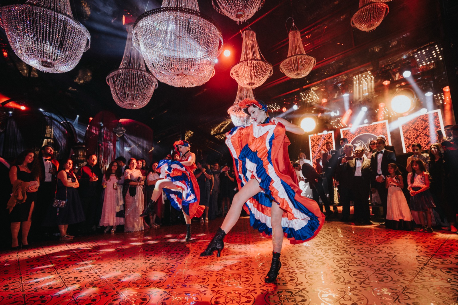 Two Can-can dancers during a wedding celebration show