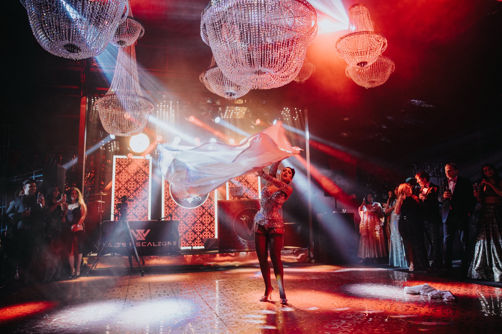 A burlesque performer during a wedding celebration show